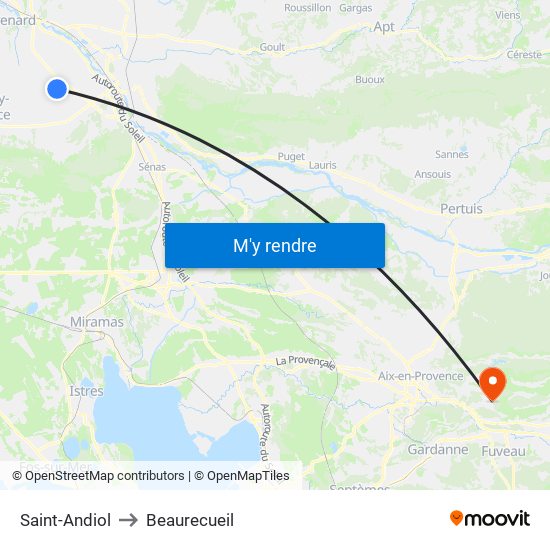 Saint-Andiol to Beaurecueil map