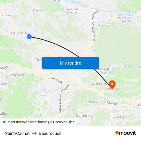 Saint-Cannat to Beaurecueil map