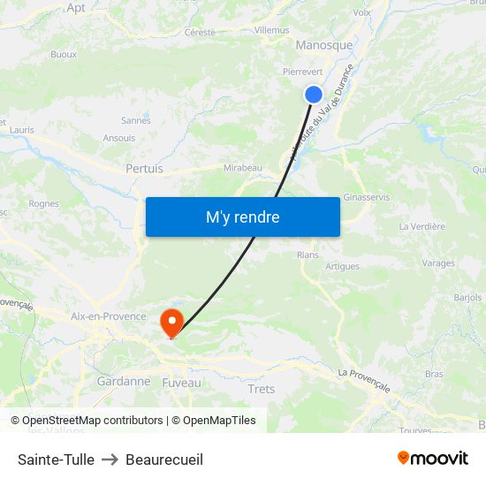 Sainte-Tulle to Beaurecueil map