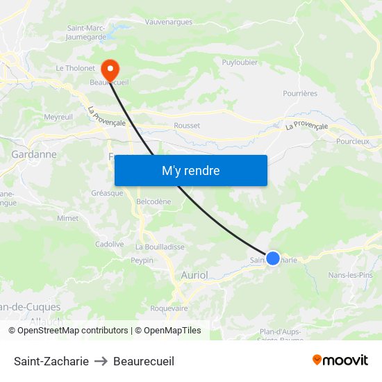 Saint-Zacharie to Beaurecueil map