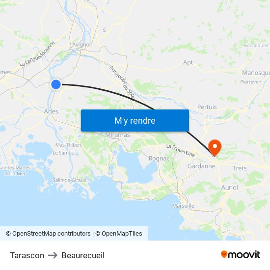 Tarascon to Beaurecueil map