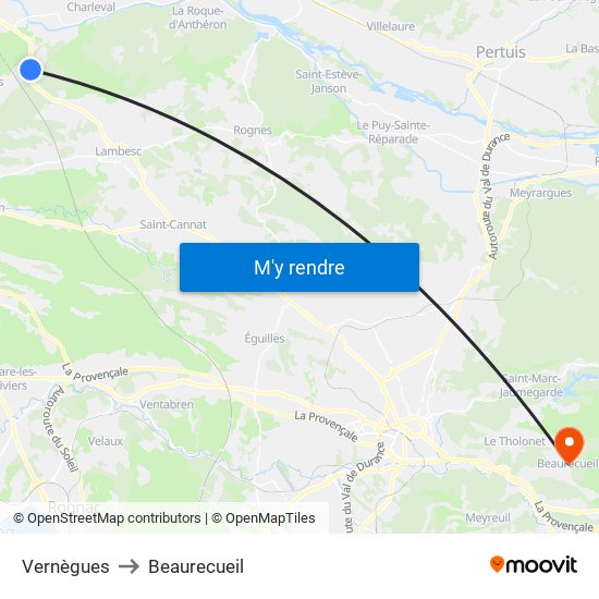 Vernègues to Beaurecueil map