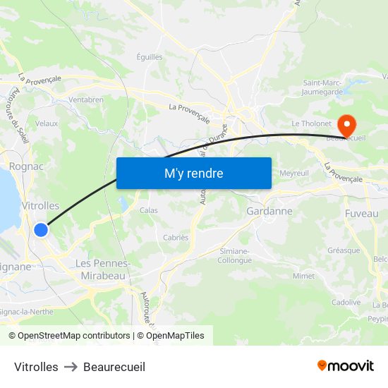 Vitrolles to Beaurecueil map