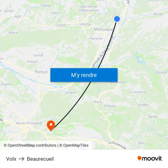 Volx to Beaurecueil map