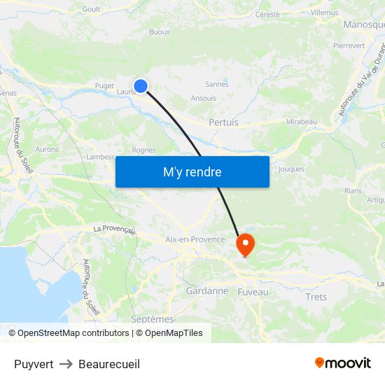 Puyvert to Beaurecueil map