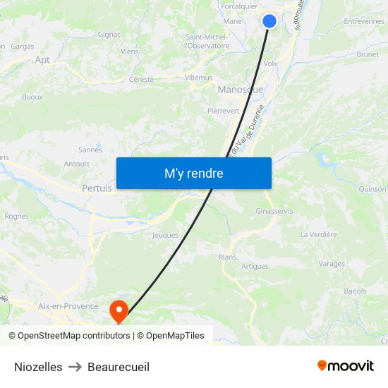 Niozelles to Beaurecueil map