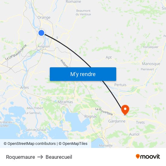 Roquemaure to Beaurecueil map
