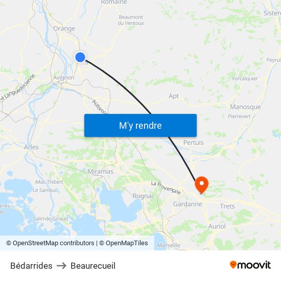 Bédarrides to Beaurecueil map