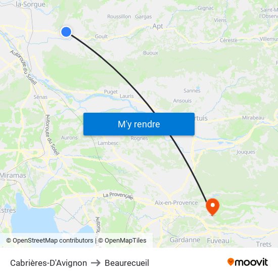 Cabrières-D'Avignon to Beaurecueil map
