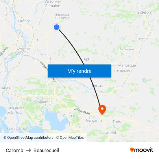 Caromb to Beaurecueil map