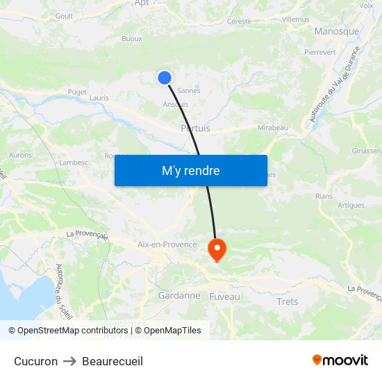 Cucuron to Beaurecueil map