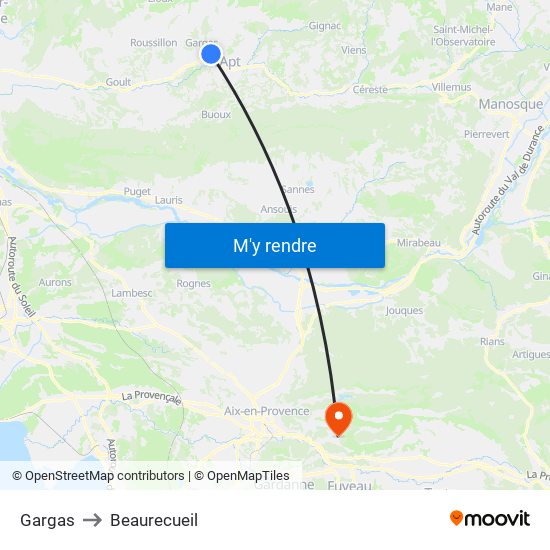 Gargas to Beaurecueil map