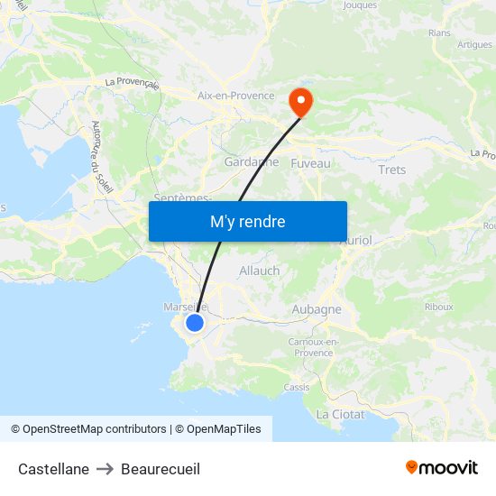 Castellane to Beaurecueil map