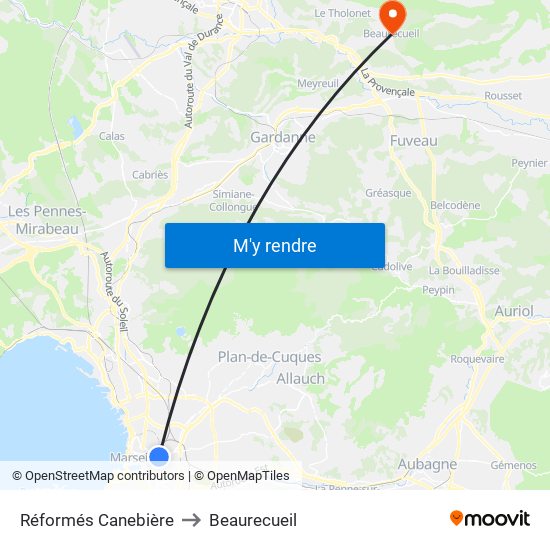 Réformés Canebière to Beaurecueil map