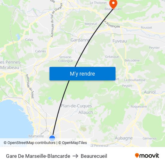 Gare De Marseille-Blancarde to Beaurecueil map