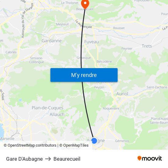 Gare D'Aubagne to Beaurecueil map