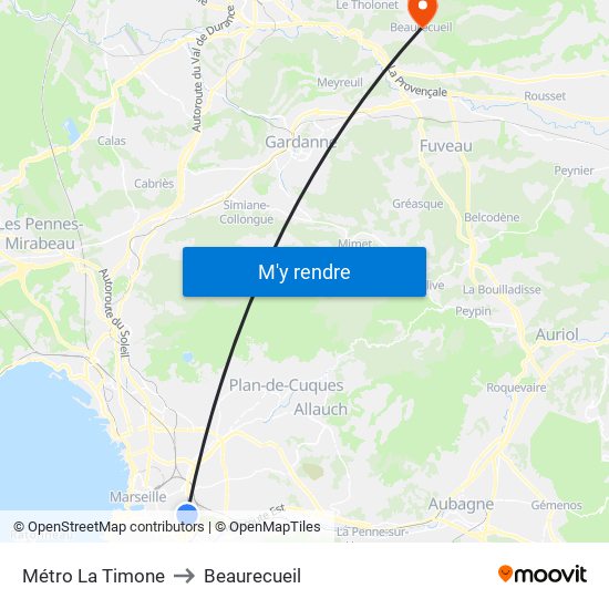 Métro La Timone to Beaurecueil map