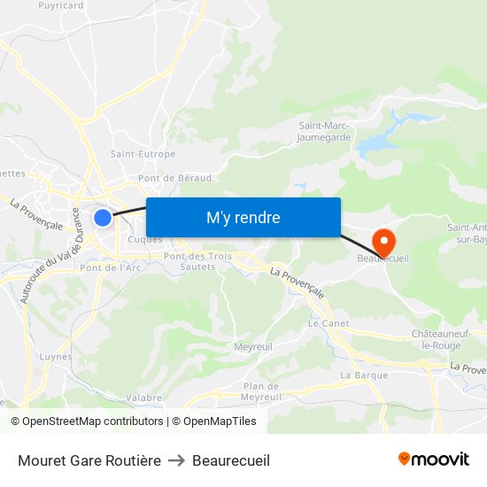 Mouret Gare Routière to Beaurecueil map