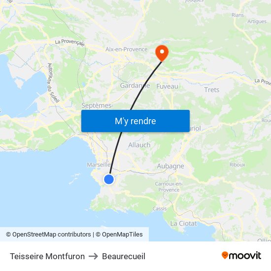 Teisseire Montfuron to Beaurecueil map