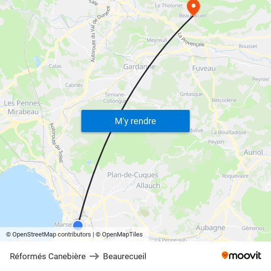 Réformés Canebière to Beaurecueil map