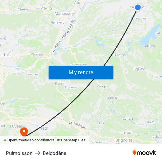 Puimoisson to Belcodène map