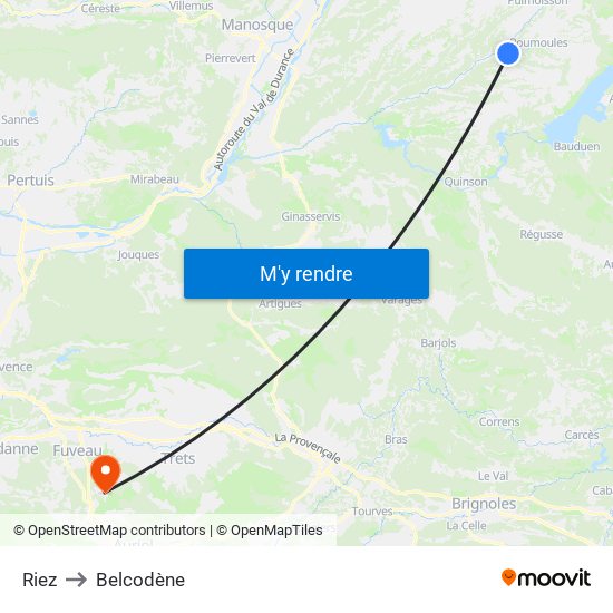 Riez to Belcodène map