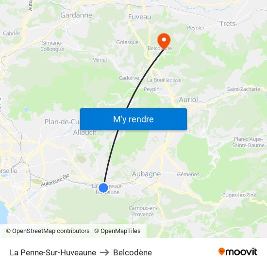 La Penne-Sur-Huveaune to Belcodène map