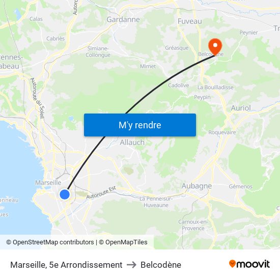 Marseille, 5e Arrondissement to Belcodène map