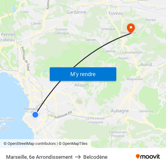 Marseille, 6e Arrondissement to Belcodène map
