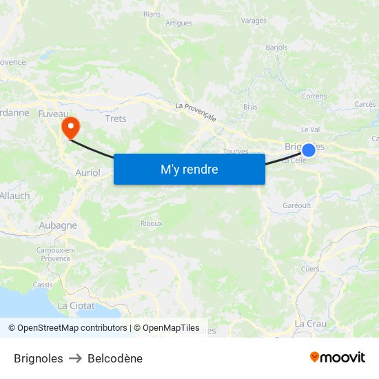 Brignoles to Belcodène map