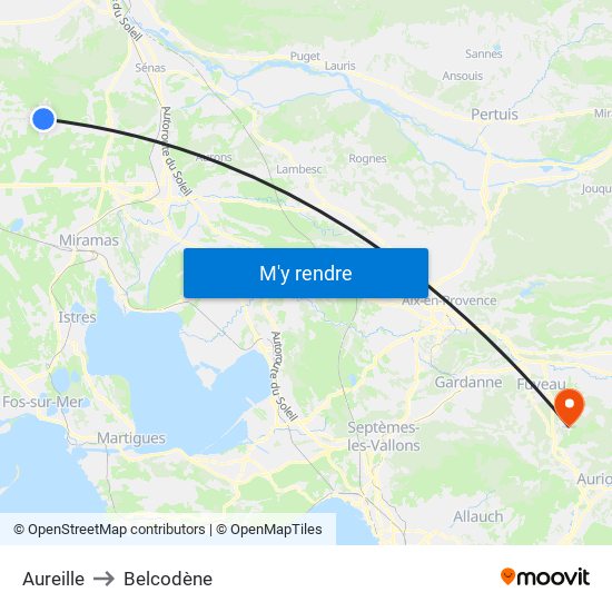 Aureille to Belcodène map