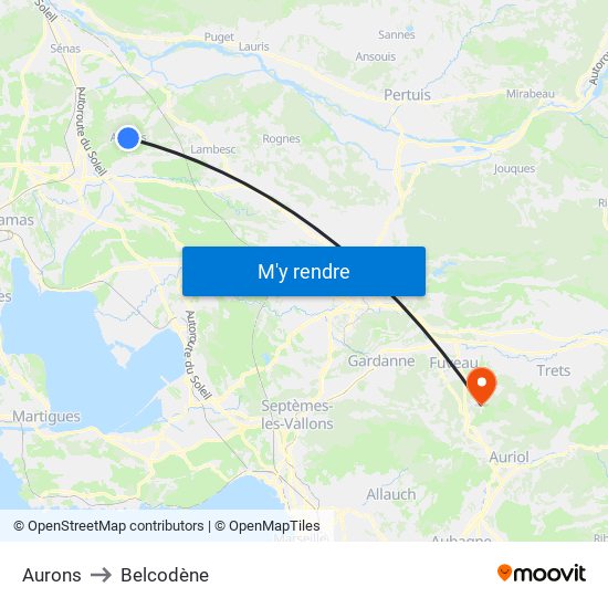 Aurons to Belcodène map