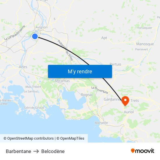 Barbentane to Belcodène map
