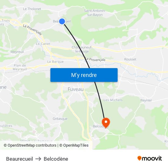 Beaurecueil to Belcodène map