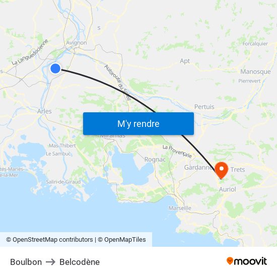 Boulbon to Belcodène map