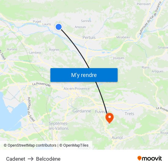 Cadenet to Belcodène map