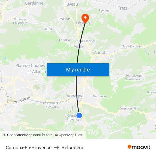 Carnoux-En-Provence to Belcodène map