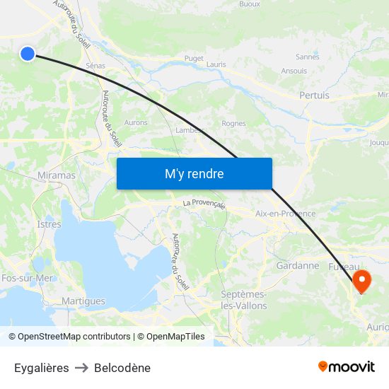 Eygalières to Belcodène map