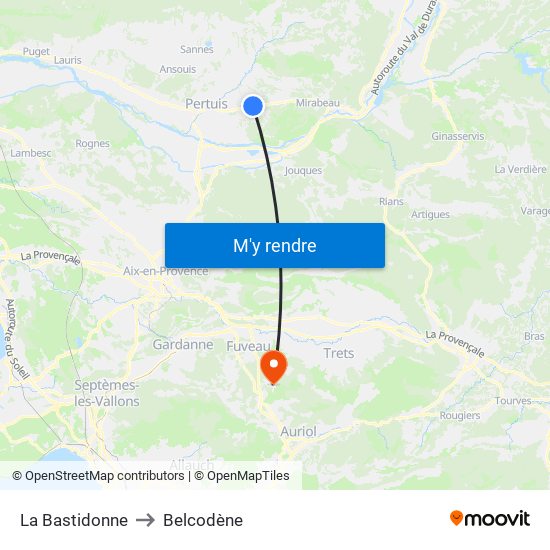 La Bastidonne to Belcodène map