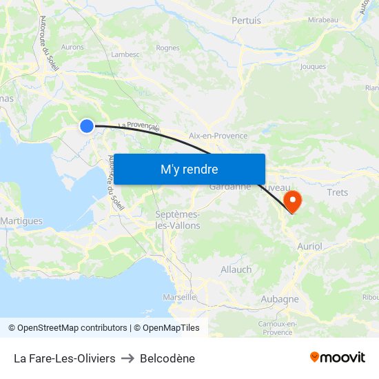 La Fare-Les-Oliviers to Belcodène map