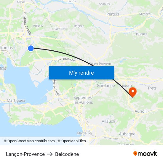 Lançon-Provence to Belcodène map