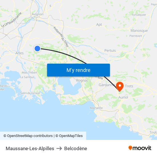 Maussane-Les-Alpilles to Belcodène map