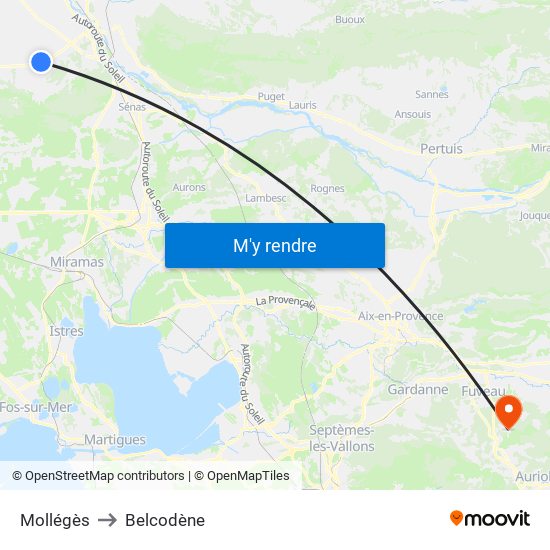 Mollégès to Belcodène map