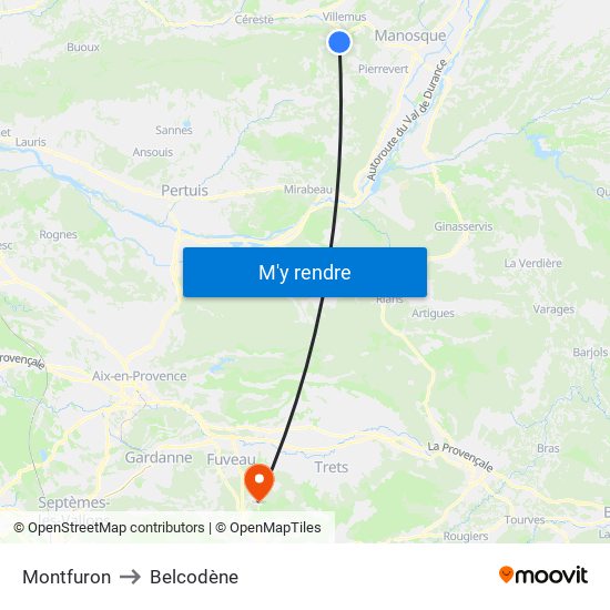 Montfuron to Belcodène map