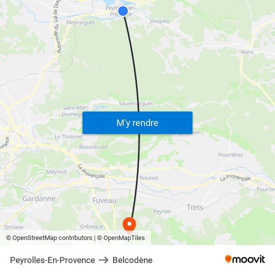 Peyrolles-En-Provence to Belcodène map