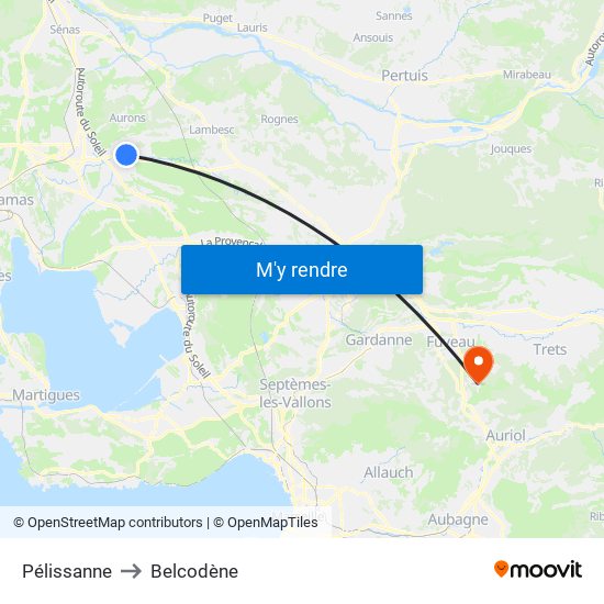 Pélissanne to Belcodène map