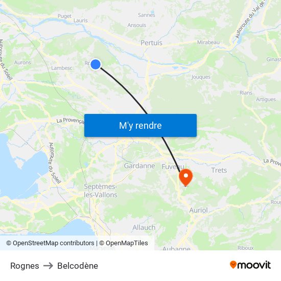 Rognes to Belcodène map