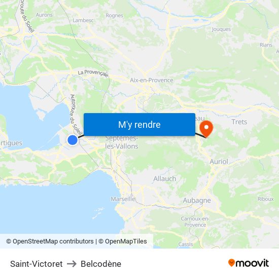 Saint-Victoret to Belcodène map