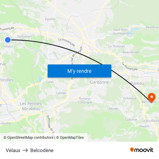 Velaux to Belcodène map