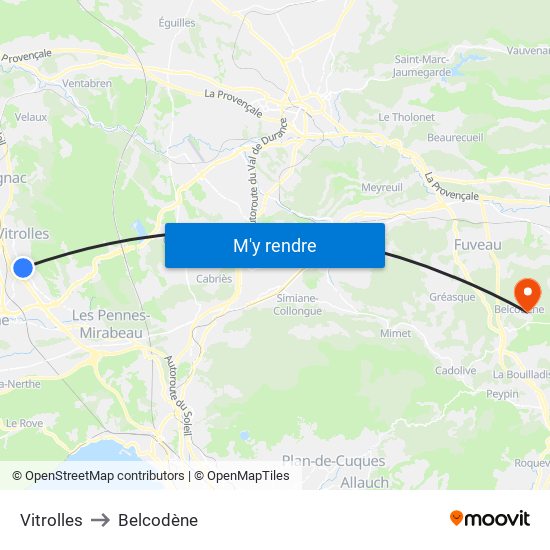 Vitrolles to Belcodène map